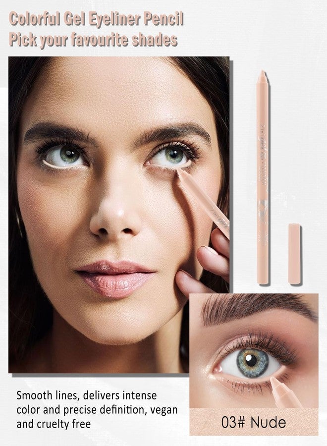 Lestpola Nude Waterline Eyeliner Gel Pencil,Peach Eyeliner Waterline Waterproof Smudge-Proof, Long Stay Eye Liner Brightener Pen with Sharpener, Safe for Sensitive Eyes, Soft Cream Rich Color Eye Makeup Pen-03 - Image 2